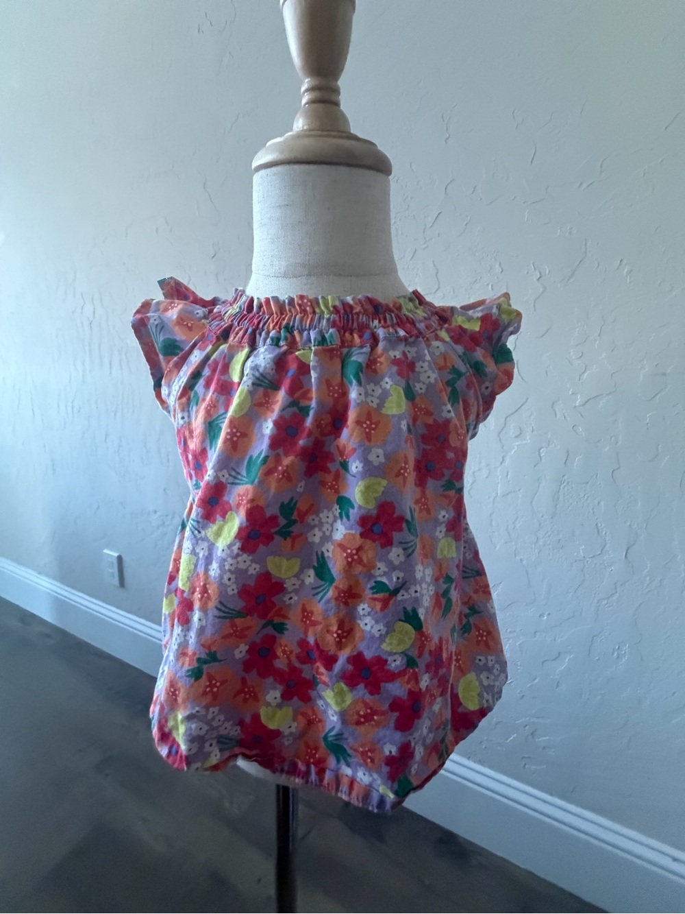 Tea Girls Floral Cotton Bubble Top - Pink Multi